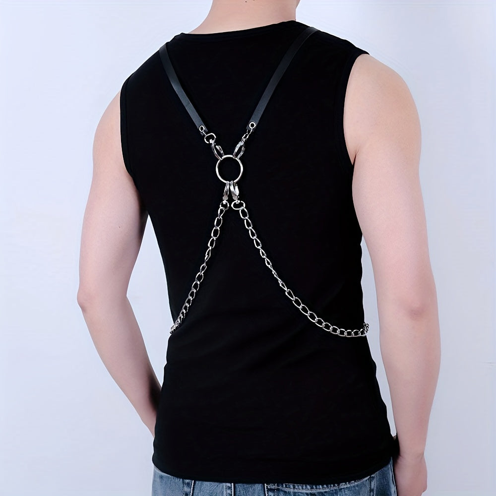 Men's Leather Chain Harness Chest Shoulder Strap Cosplay Costume