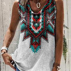 Western Geo Print Tank Top Sleeveless Crew Neck Casual Tops