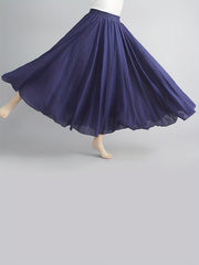 Solid Maxi Skirt Elastic Waist A-Line Summer Vacation Beach Women's Clothing