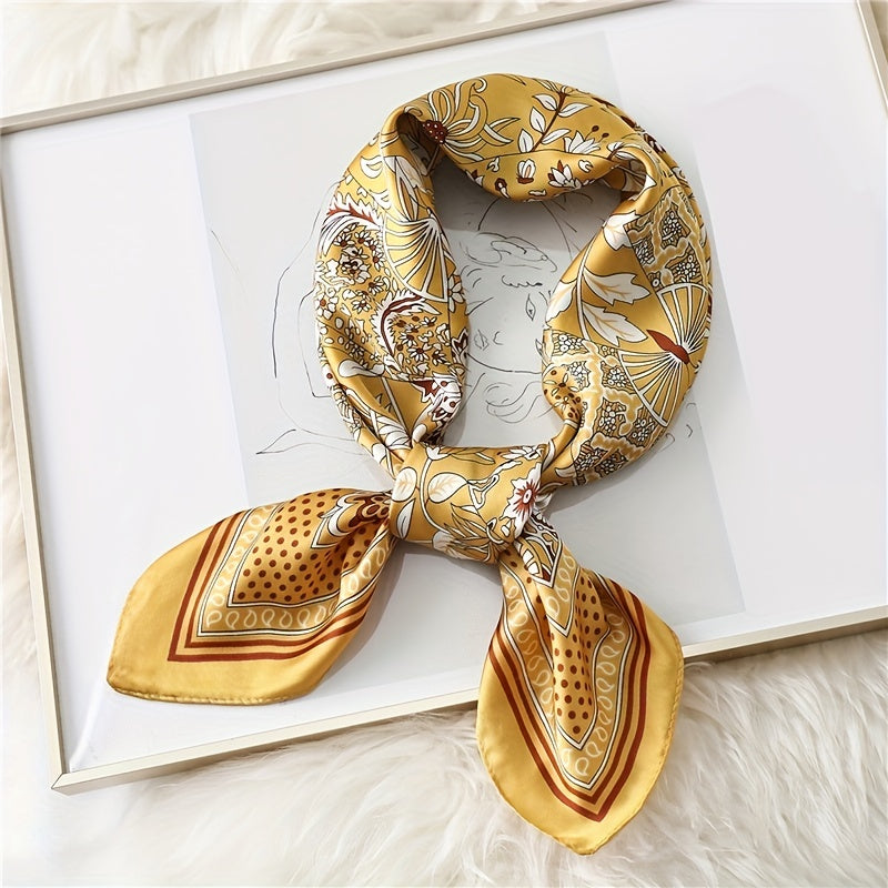 Flower Print Bandana Neckerchief Silk Scarf for Women