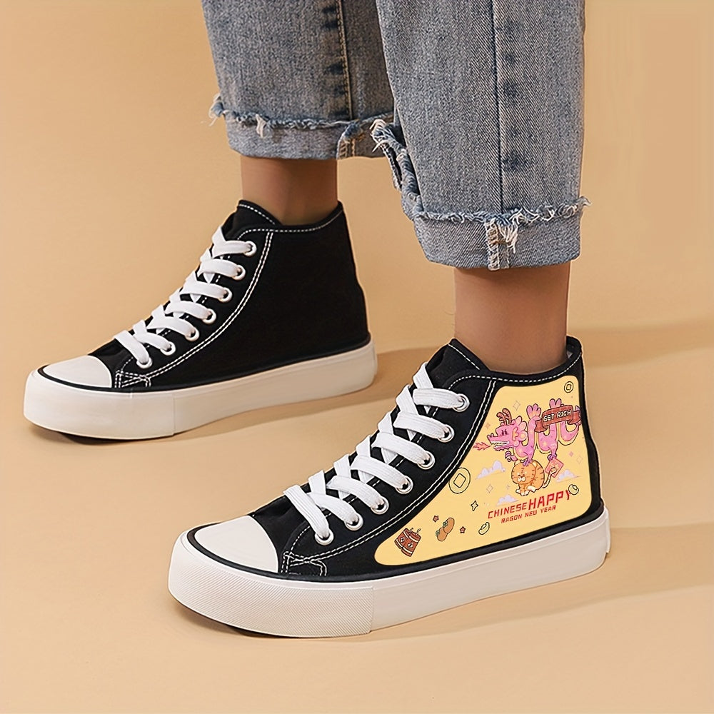 High Top Dragon Pattern Skate Shoes for Girls