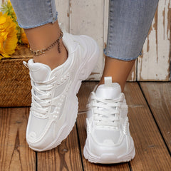 Solid Chunky Sneakers Heighten Lightweight Woven Shoes