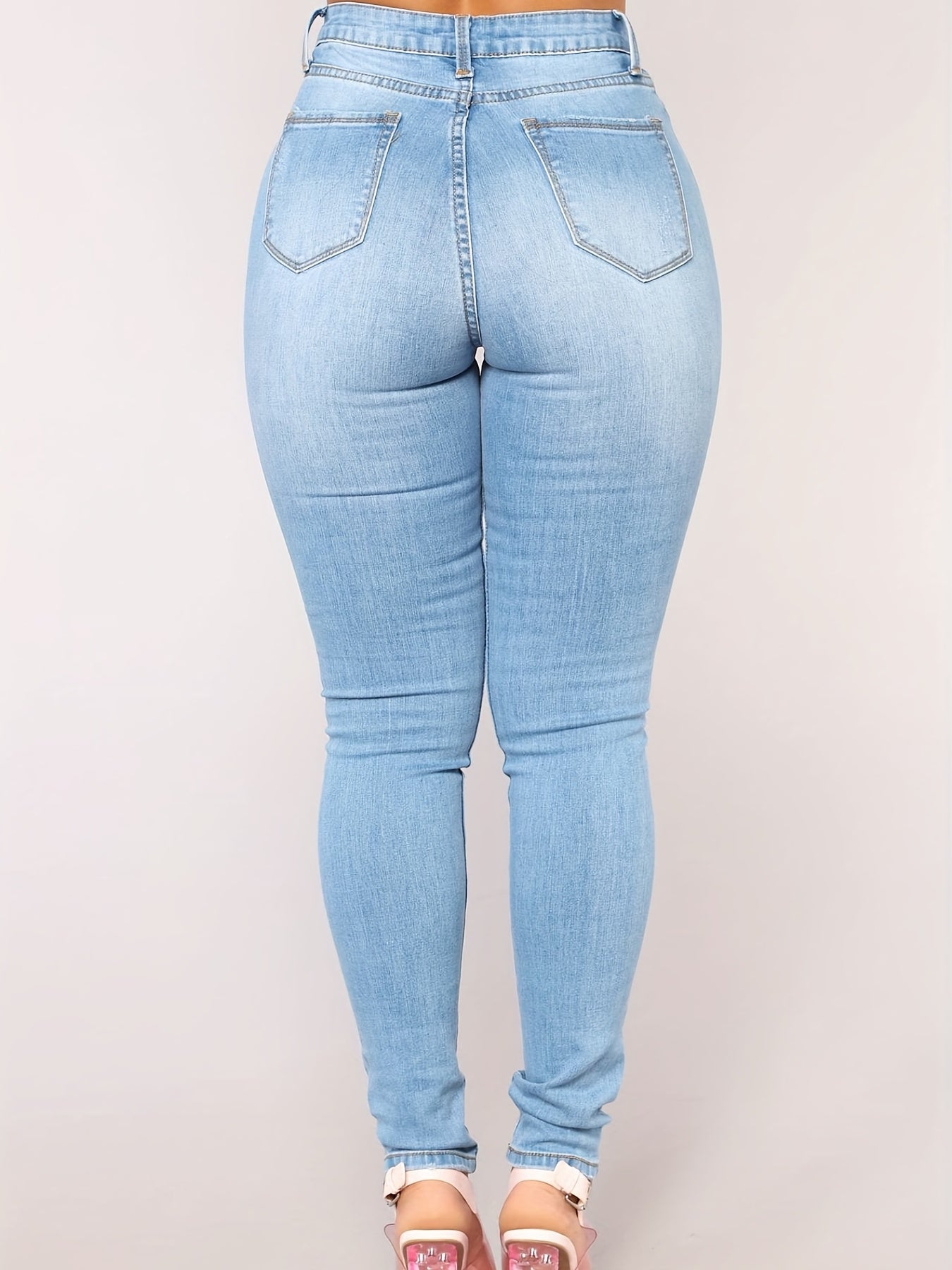 High Waist Skinny Jeans Distressed Slim Fit Denim Pants Women's Clothing