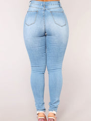High Waist Skinny Jeans Distressed Slim Fit Denim Pants Women's Clothing