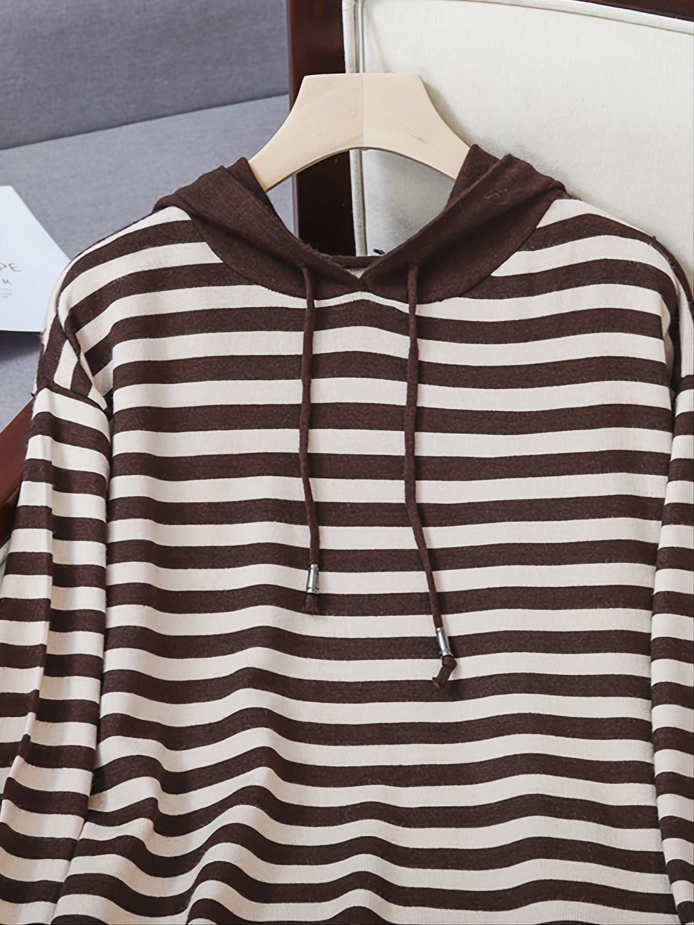Striped Hoodie Drawstring Long Sleeve Midi Dress Women's Plus