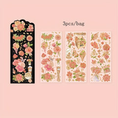 3sheets Hot Stamping Stickers Plants Flowers Scrapbook Diary Album