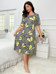 Casual Nightdress Leopard & Butterfly Print High Stretch Sleep Dress
