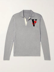 Men's Pigeon Pattern Knit Polo Shirt V Neck Pullover Sweater