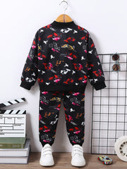 Boy's Anime Vehicle 2pcs Jacket and Sweatpants Set for Spring Fall
