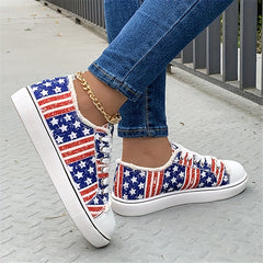 Women's Star Pattern Canvas Sneakers Striped Low Top Shoes