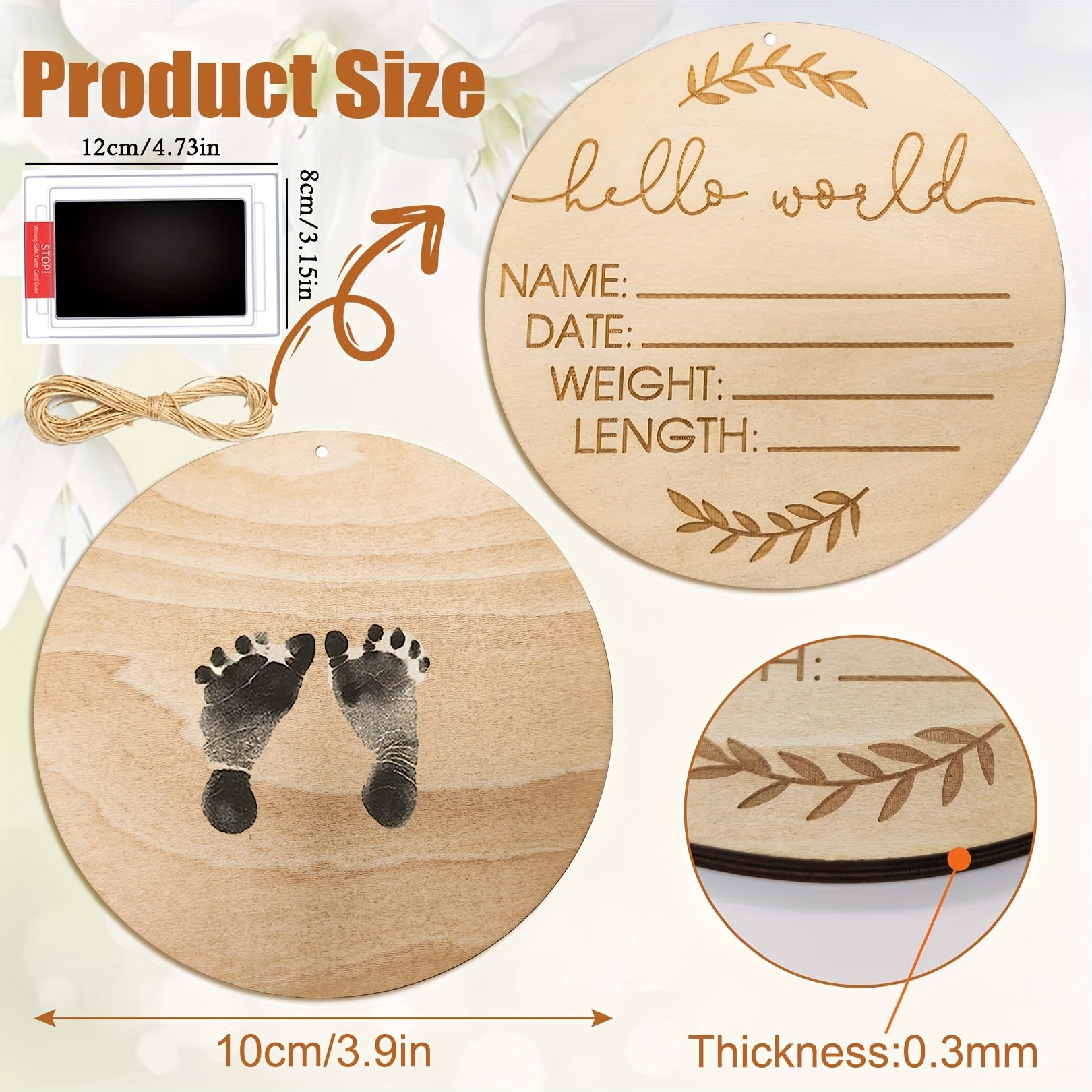 Hello World Newborn Sign with Ink Pad for Baby Hand and Footprints