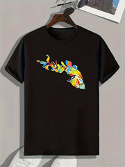 Floral Print Men's Comfy T-shirt for Outdoor Summer