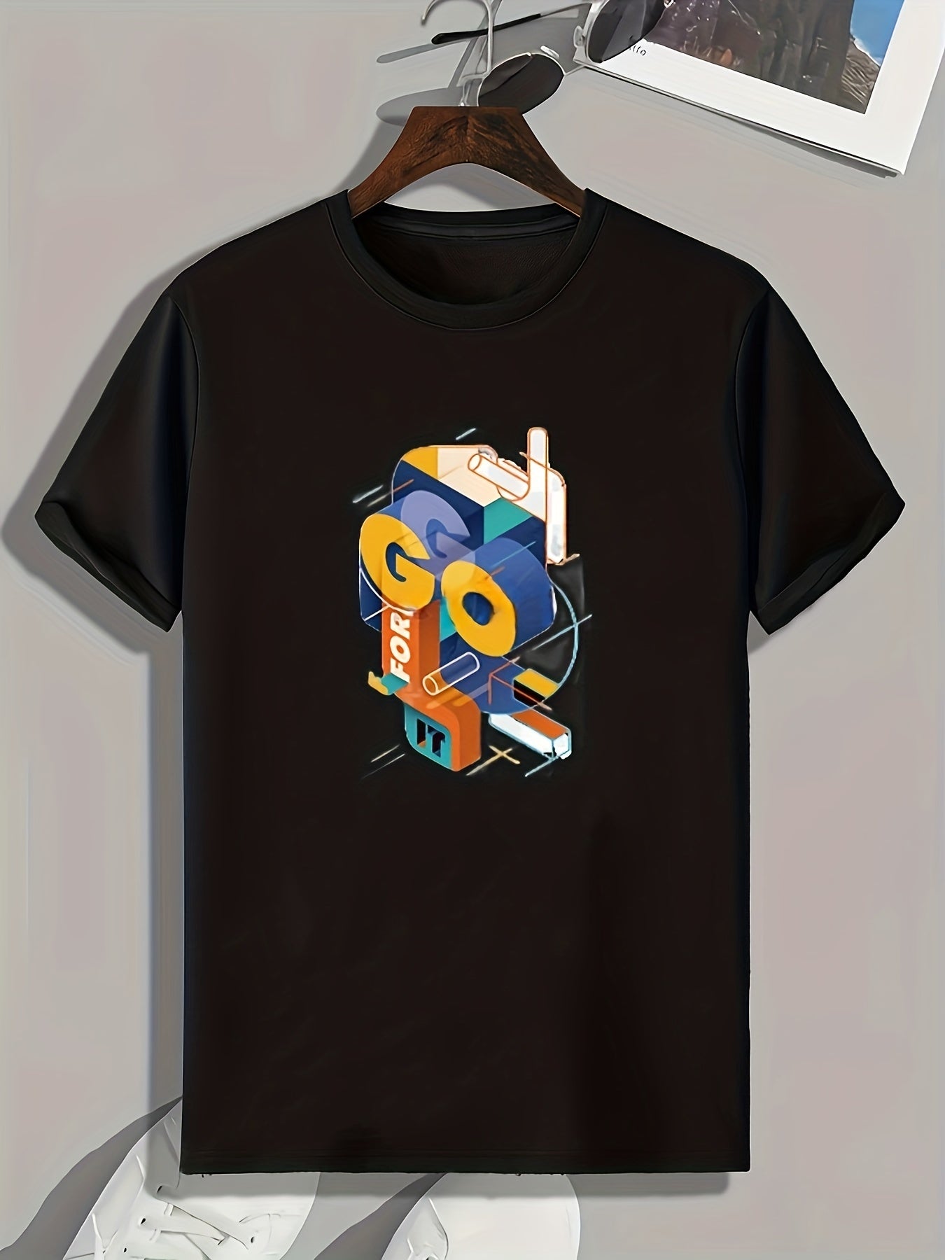 GO FOR IT Pattern Print Men's Comfy Sports T shirt Graphic Tee