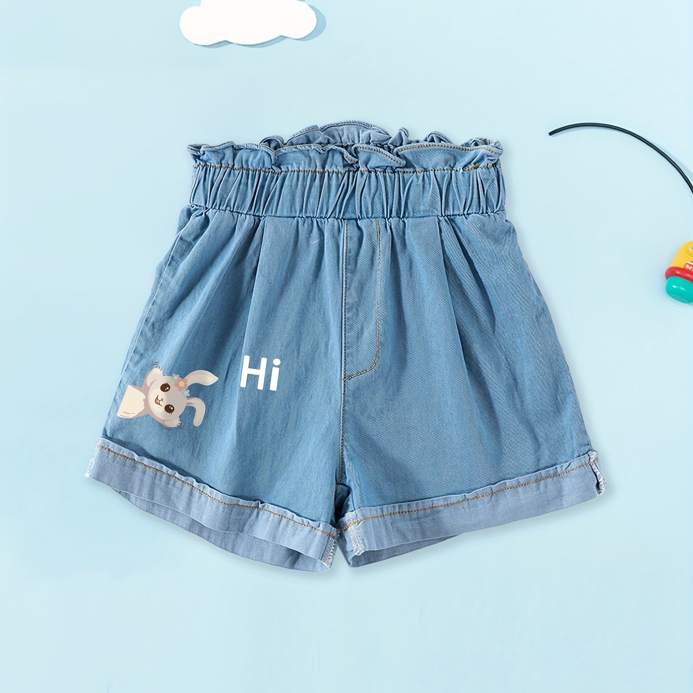 Girls Bunny Graphic Paper Bag Denim Shorts for Summer