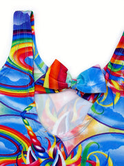Toddler Girls Cartoon Unicorn Swimsuit Back Bow One Piece Bathing Suit