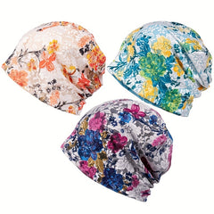 Floral Print Baggy Slouchy Beanie Chemo Cap Lightweight Skullies Cap