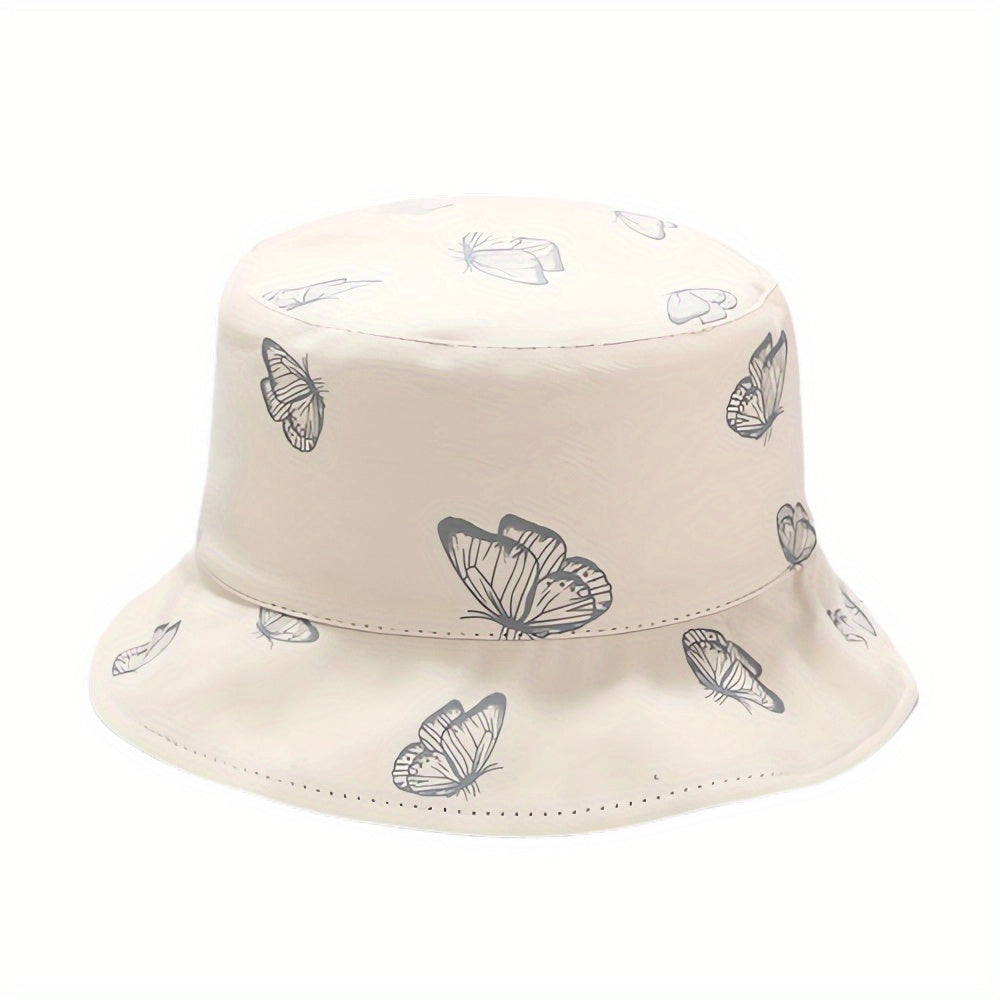 Butterfly Print Reversible Bucket Hat Sun Cap Lightweight