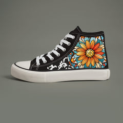 Floral Print Chunky Canvas Sneakers High Top Classic Skate Shoes