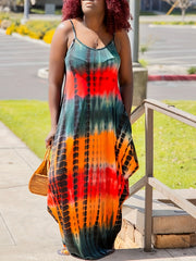 Tie Dye Print Colorblock Cami Dress With Pocket