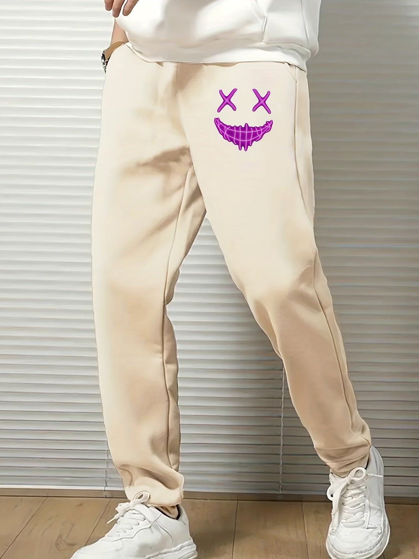 Evil Smile Print Men s Drawstring Sweatpants with Pockets