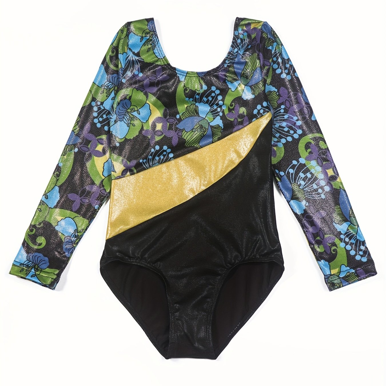 Girls Gymnastics Exercise Onesie Stitching Print Long Sleeve Yogo Fitness Sports