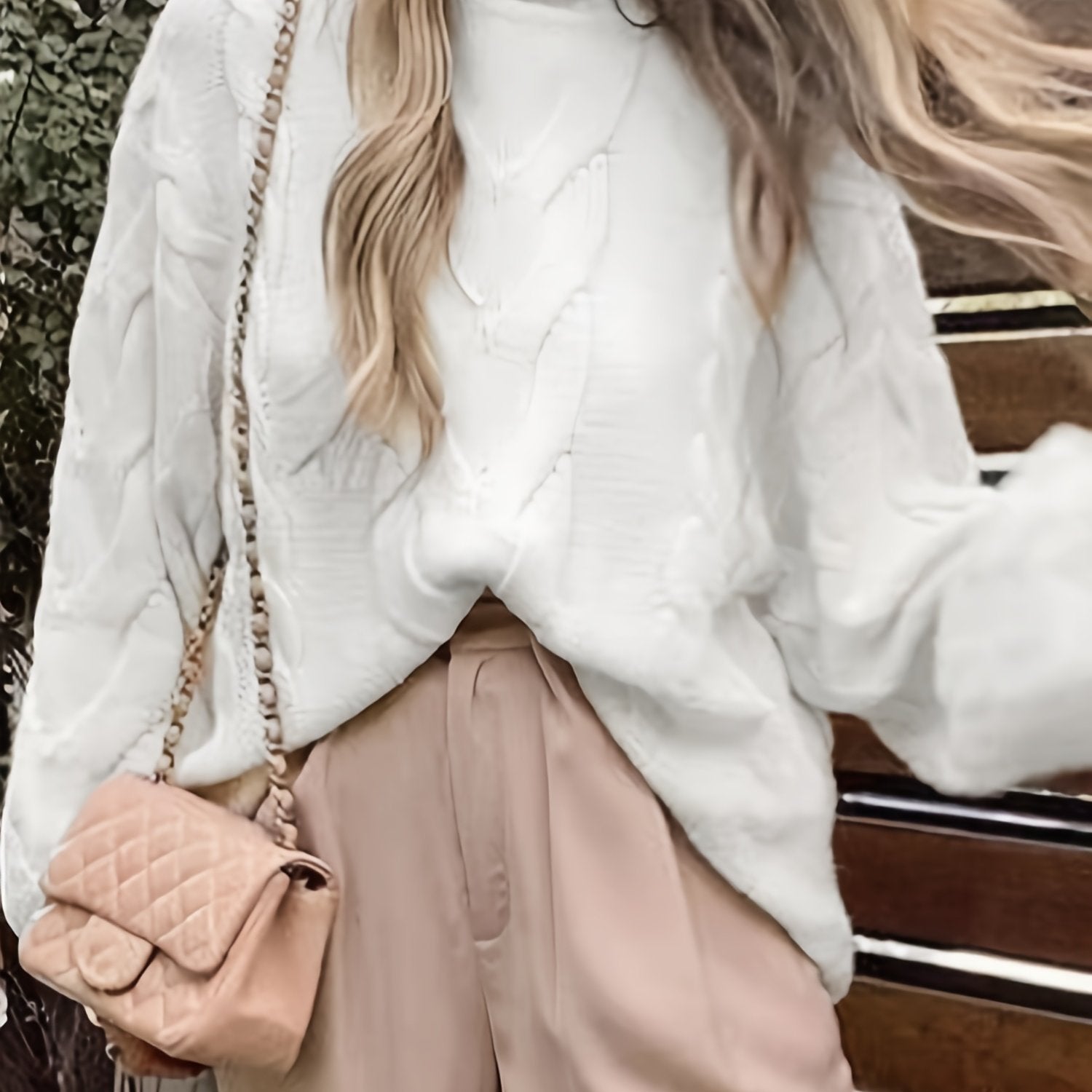 Cable Lantern Sleeve High Neck Jumper