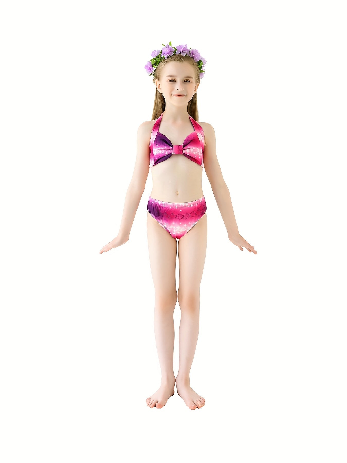 Girl's Mermaid Swimsuit 3pcs Halter Bikini Set & Mermaid Tail
