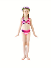 Girl's Mermaid Swimsuit 3pcs Halter Bikini Set & Mermaid Tail