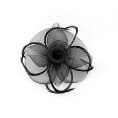 Mesh Flower Headband Faux Feather Head Piece With Clip Duck Billed Clip
