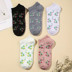 5-Pair Floral Print Socks for Women Soft Lightweight Ankle Stockings