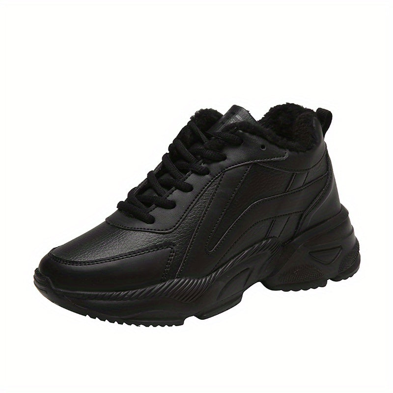 Women's Waterproof Faux Leather Chunky Sneakers - Comfortable Thick Bottom Shoes