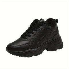 Women's Waterproof Faux Leather Chunky Sneakers - Comfortable Thick Bottom Shoes