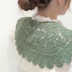 Lace Hollow Out False Collar Ruffles Faux Pearl Button Dickey Collar for Women