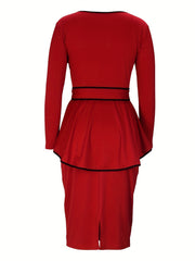 Two Piece Set Long Sleeve Keyhole Tops & Skirt Outfit