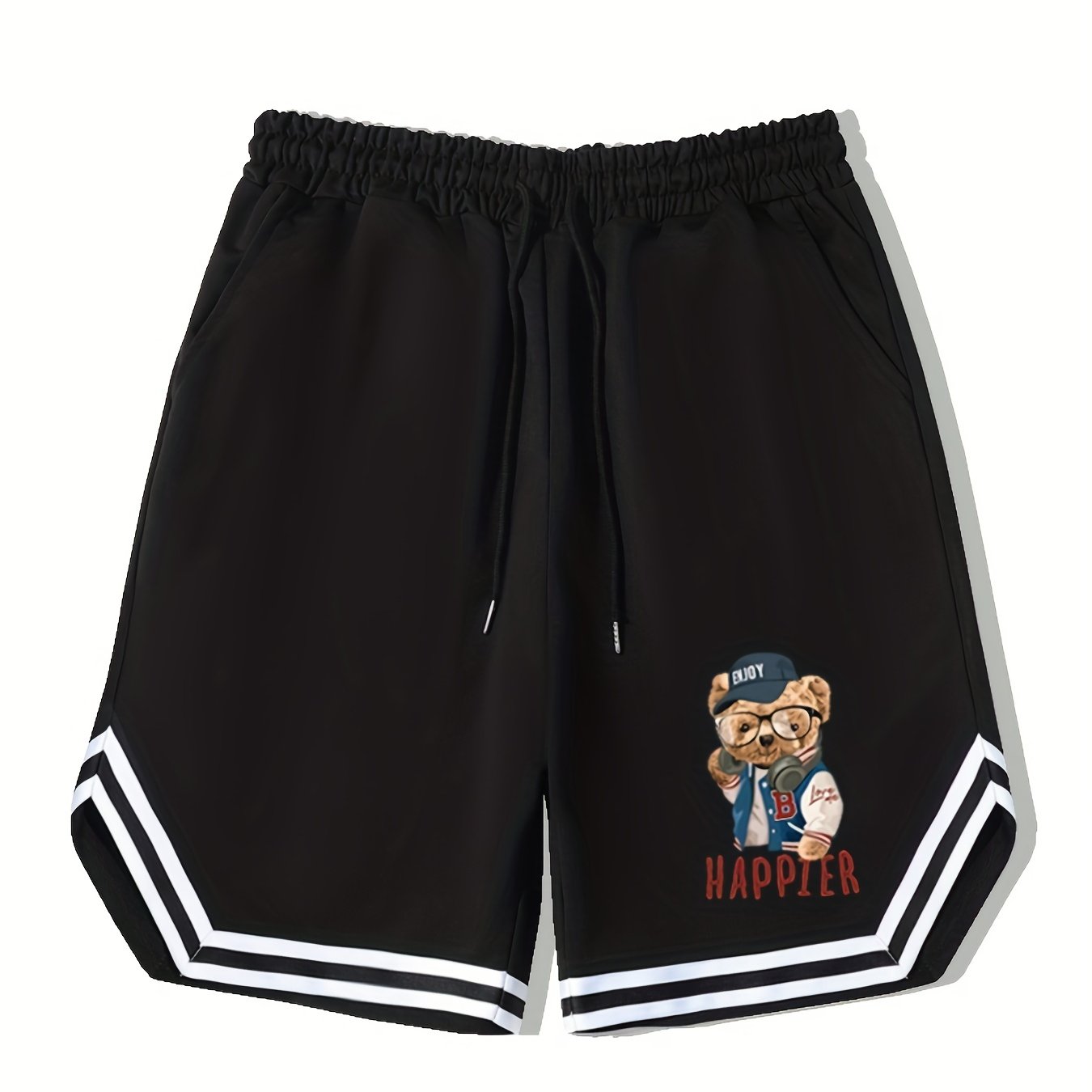 Men's Teddy Bear Graphic Bball Shorts Drawstring Stretch Waistband