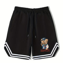 Men's Teddy Bear Graphic Bball Shorts Drawstring Stretch Waistband