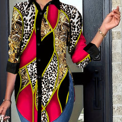 Leopard & Paisley Print Button Up Blouse