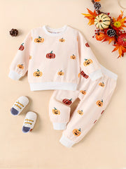 Halloween Pumpkin Head Sweatshirt Pants Set for Kids
