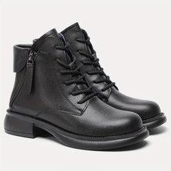 Women's Chunky Heel Lace Up Boots Double Zipper Stylish