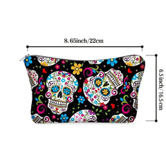 Flower Skull Zipper Storage Bag Lightweight Cosmetic Organizer