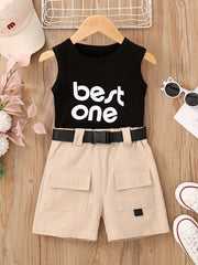 Girls Letter Print Tank Top Shorts Set Kids Clothes