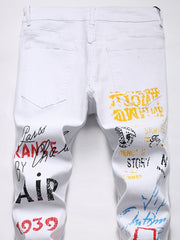 Men's Casual Skinny Printed Denim Jeans Christmas