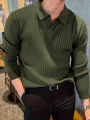 Solid Knit Shirt Men's Casual V Neck Pullover Sweater For Winter