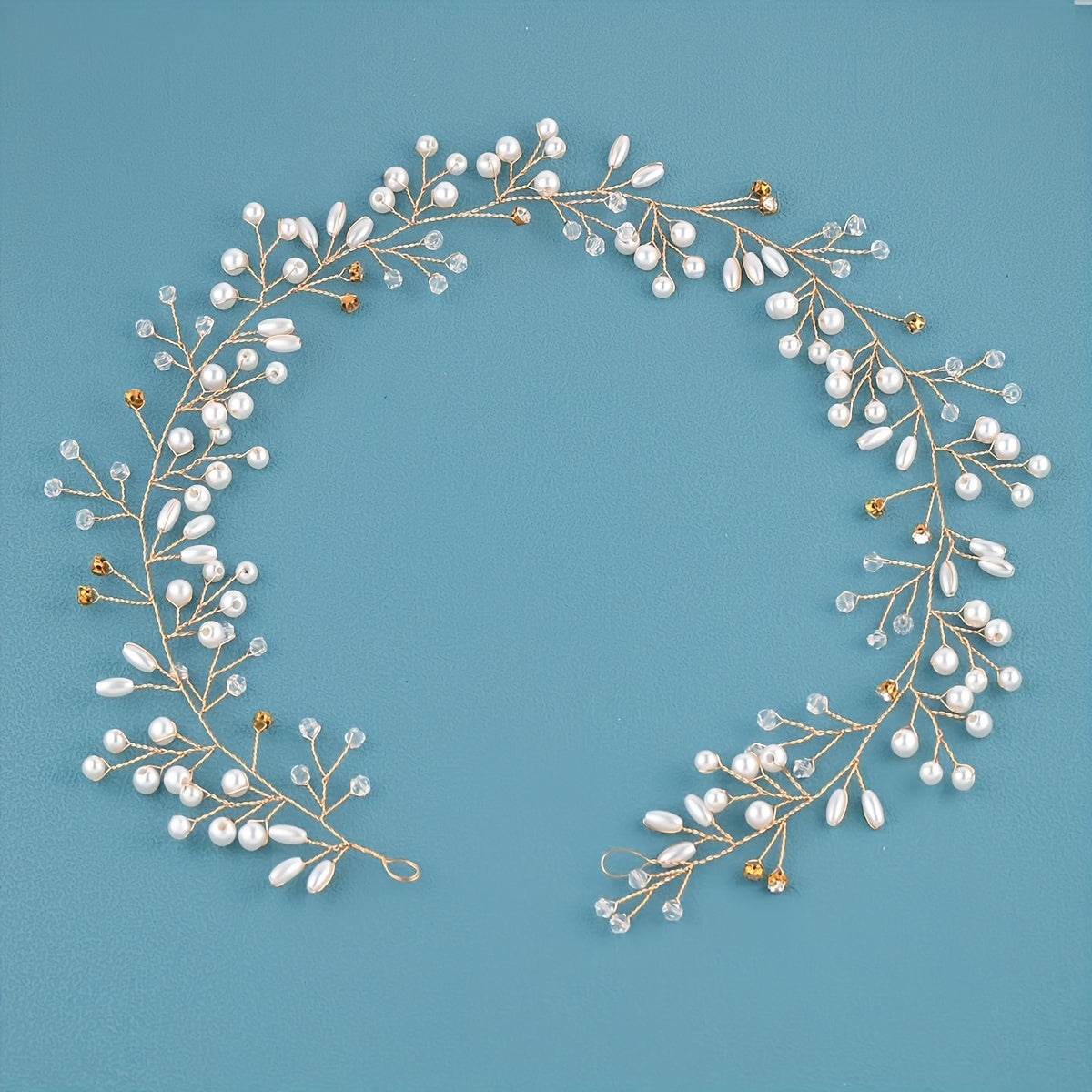 Silver Bridal Headpiece Faux Pearl Crystal Hair Accessories