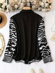Colorblock Stripe & Houndstooth Button Up Blouse
