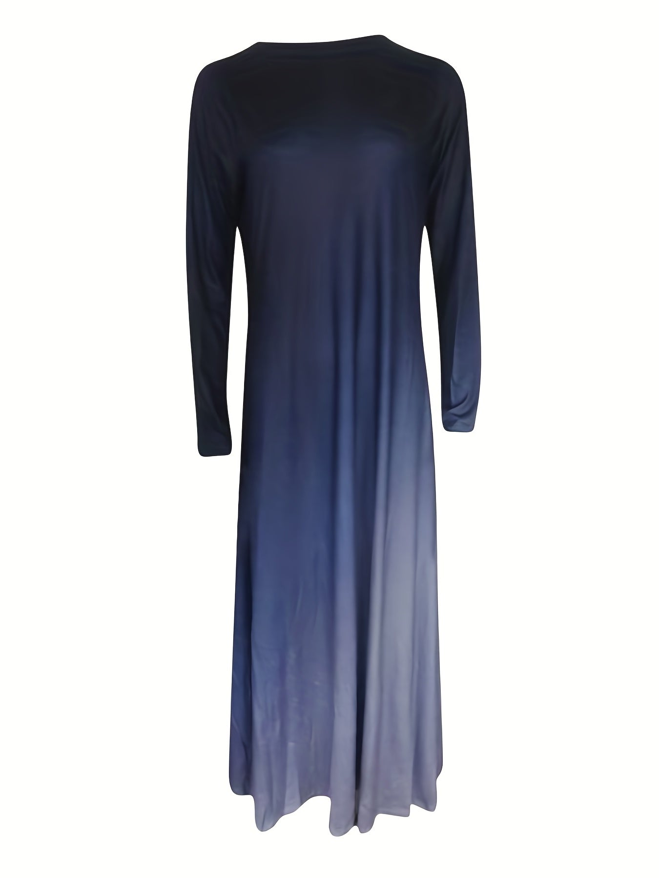 Ombre Long Sleeve Maxi Dress Round Neck High Stretch