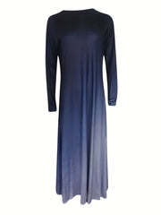 Ombre Long Sleeve Maxi Dress Round Neck High Stretch
