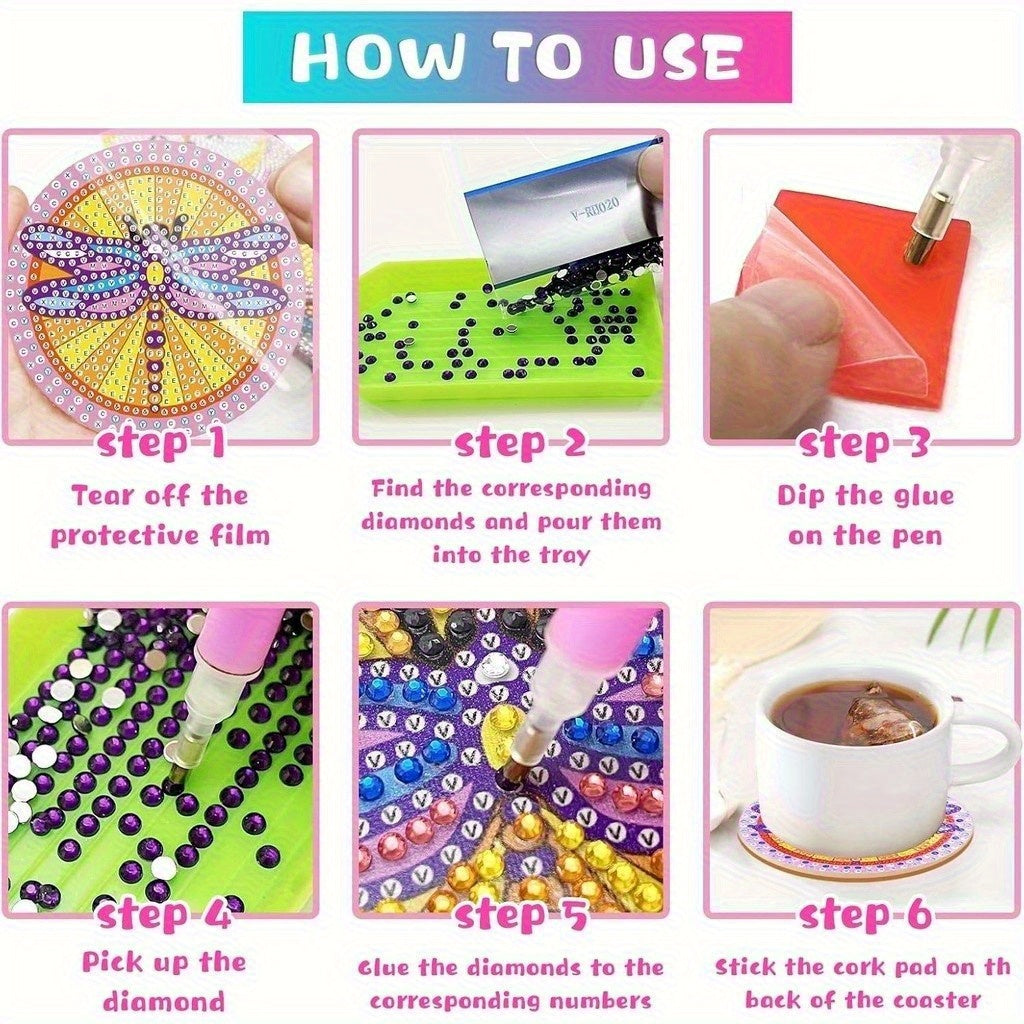 DIY Floral Theme Rhinestone Coasters Set