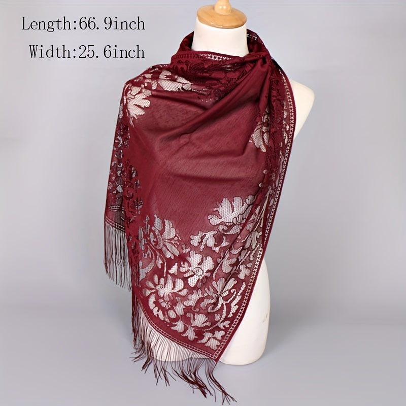 Long Tassel Shawl Solid Flower Wrap Dress Scarf