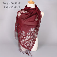 Long Tassel Shawl Solid Flower Wrap Dress Scarf